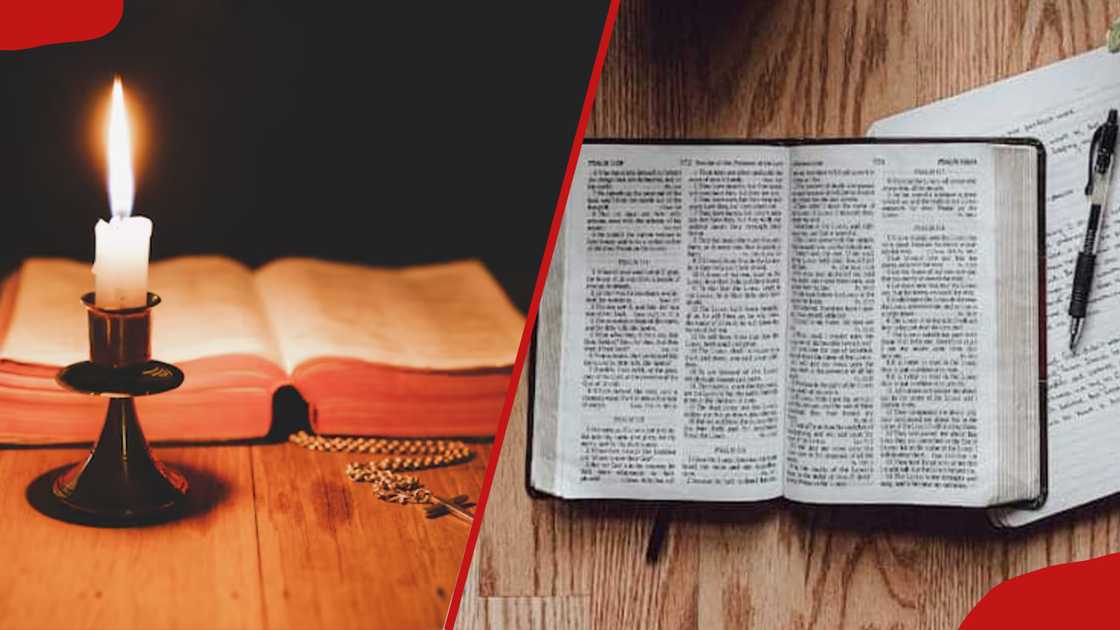 Bibles placed down Bibles placed down