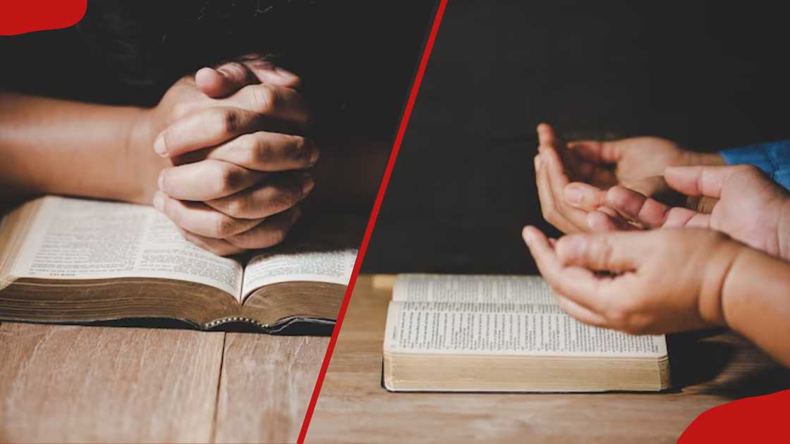 Hands place over Bibles Hands place over Bibles