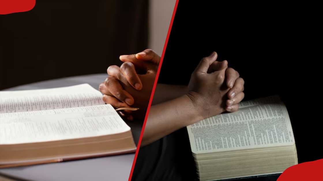 Hands folded over the Bibles Hands folded over the Bibles